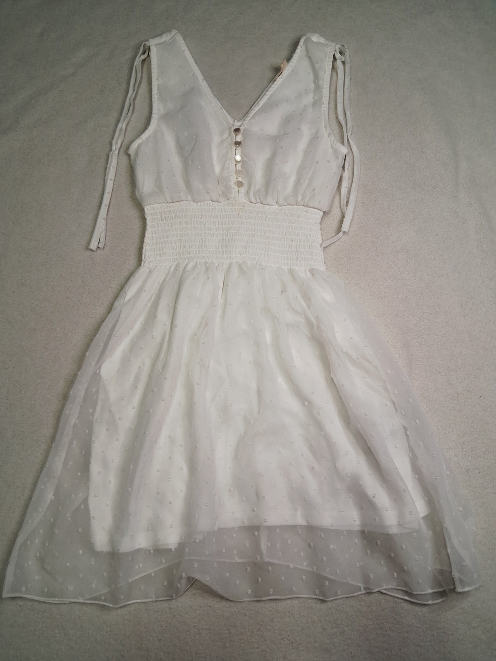 Rebellion White Sleeveless Dotted V-Neck Mini Dress